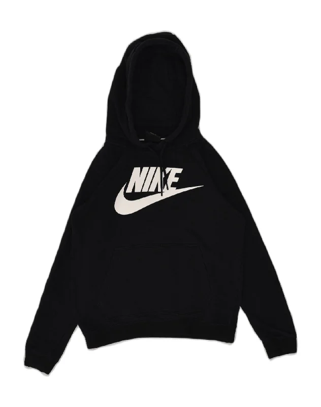 NIKE Womens Graphic Hoodie Jumper UK 6 XS Black Cotton Hoodie with Slim Fit Tailored Modern