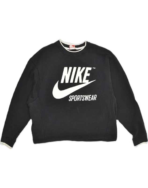 NIKE Womens Graphic Sweatshirt Jumper UK 10 Small Black Cotton Hoodie with Print Artistic Unique