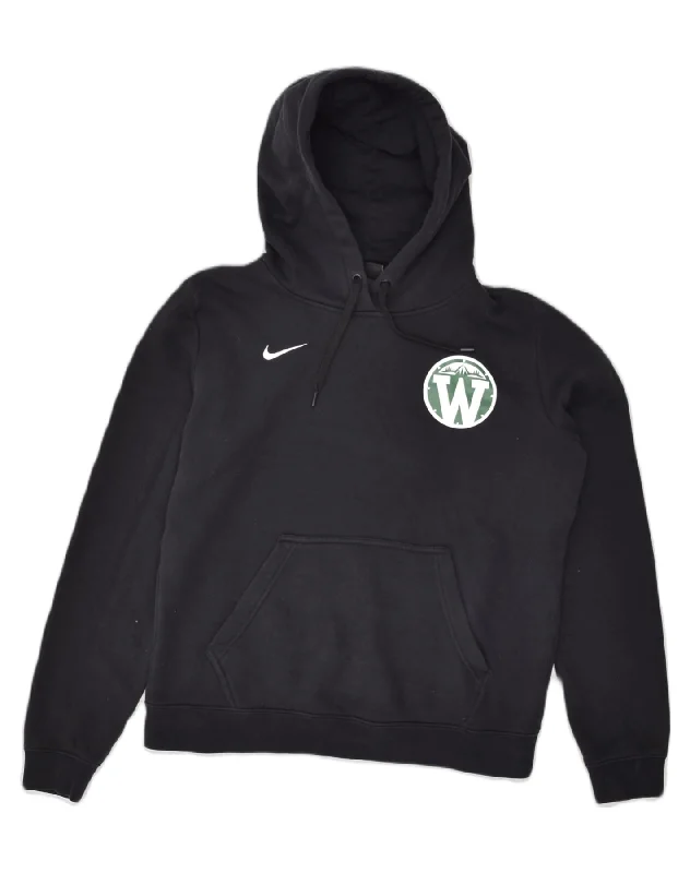 NIKE Womens Hoodie Jumper UK 14 Large Black Cotton Hoodie with Hood Adjustable Protection