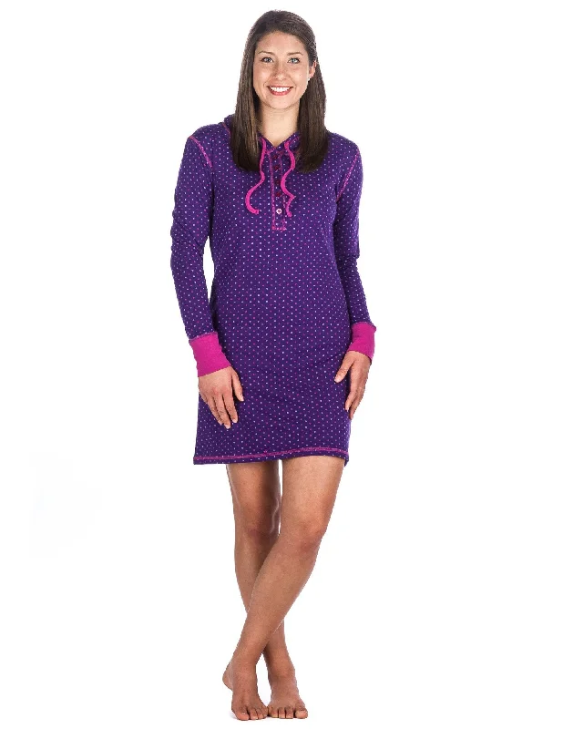 Women's Double Layer Knit Jersey Sleep Hoodie - Polka Dots - Purple Hoodie with Hem Frayed Vintage Worn