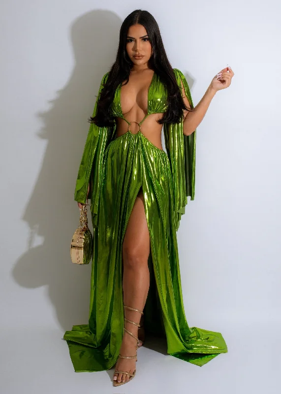 Portrait Of Our Love Metallic Maxi Dress Green Chic Sleeveless Maxi Dress