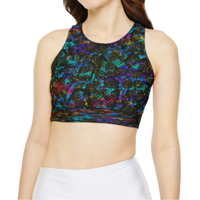 PTG Snakeskin Print Fully Lined, Padded Sports Bra Simple Wireless Bra