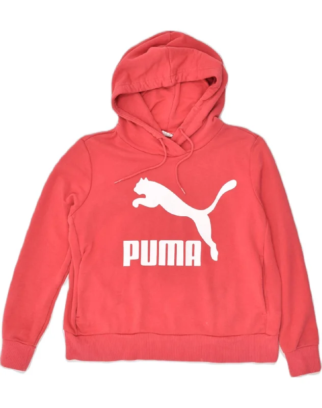 PUMA Womens Graphic Hoodie Jumper UK 10 Small Red Cotton Hoodie with High Neck Warm Protective