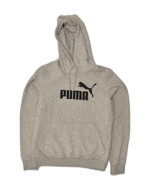 PUMA Womens Graphic Hoodie Jumper UK 14 Large Grey Cotton Hoodie with Tied Waist Feminine Flattering