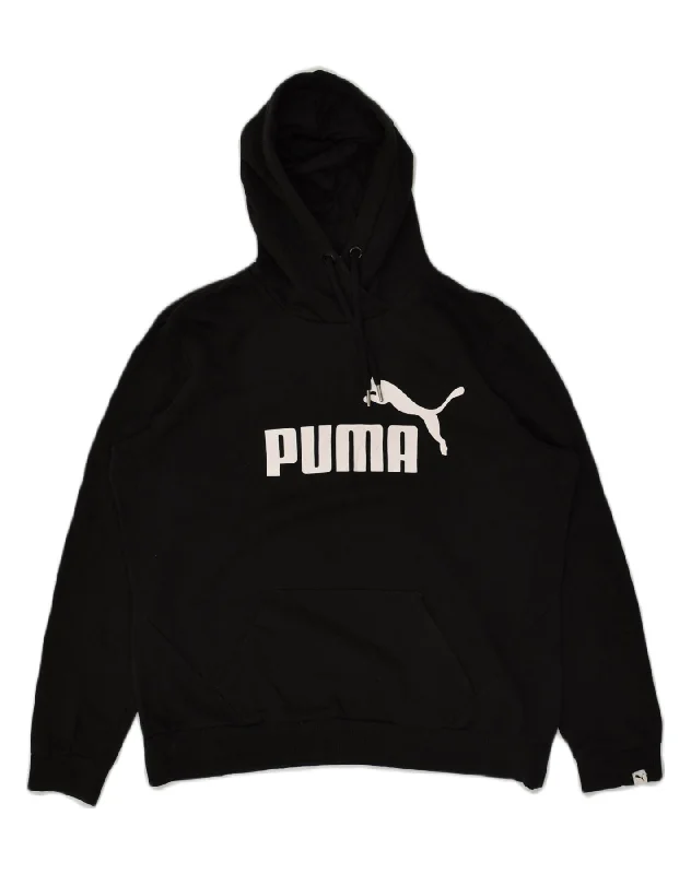 PUMA Womens Graphic Hoodie Jumper UK 16 Large Black Polyester Hoodie with Earth Tones Natural Calm