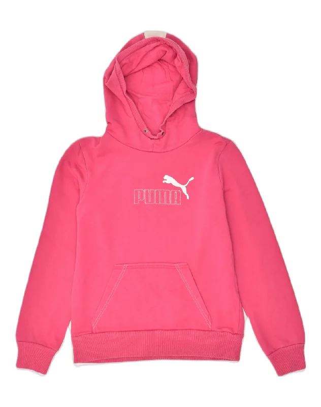 PUMA Womens Hoodie Jumper UK 12 Medium  Pink Cotton Hoodie with Hem Applique Textured Unique