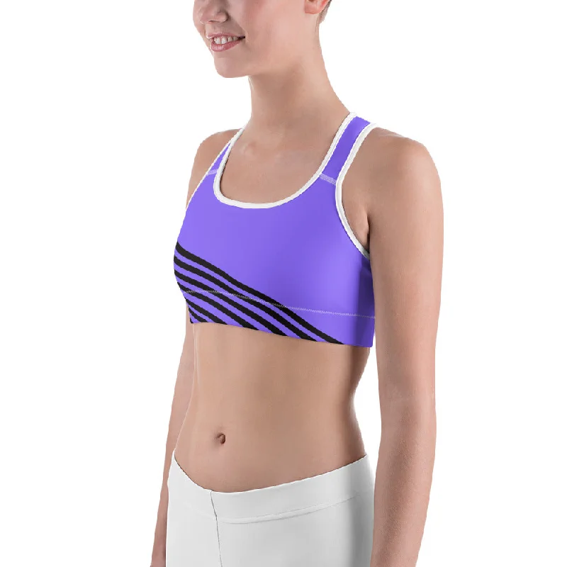 Purple Striped Sports Bra, Lavender Purple Diagonal Striped Gym Bra-Made in USA/EU Seamless Fit Bra