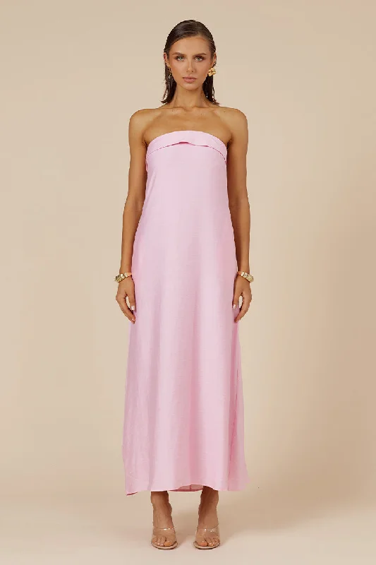 SAPHIRA MAXI DRESS - BUBBLEGUM Elegant Lace-Up Maxi Dress