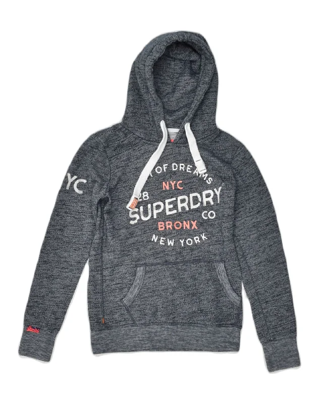 SUPERDRY Womens Graphic Hoodie Jumper UK 6 XS Grey Cotton Hoodie with Pastel Soft Subtle