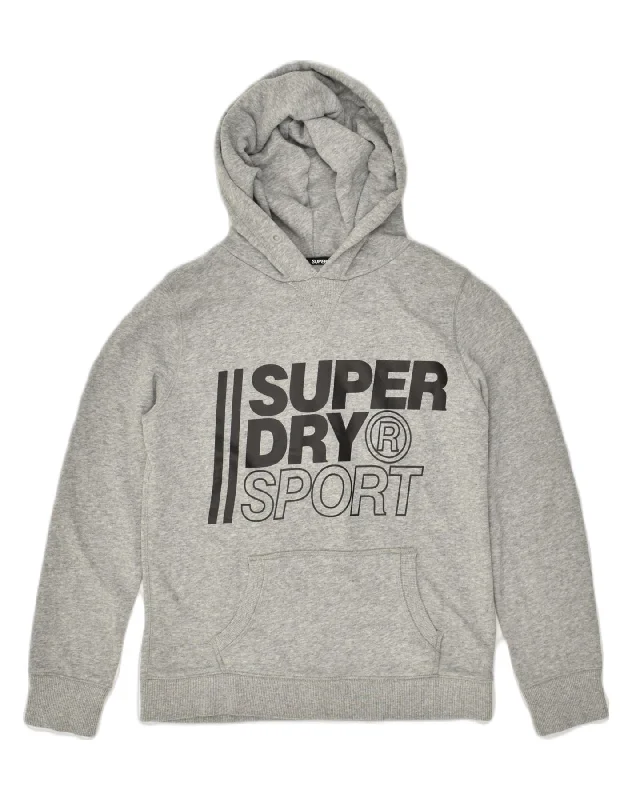 SUPERDRY Womens Graphic Hoodie Jumper UK 6 XS  Grey Cotton Hoodie with Rhinestones Sparkly Elegant