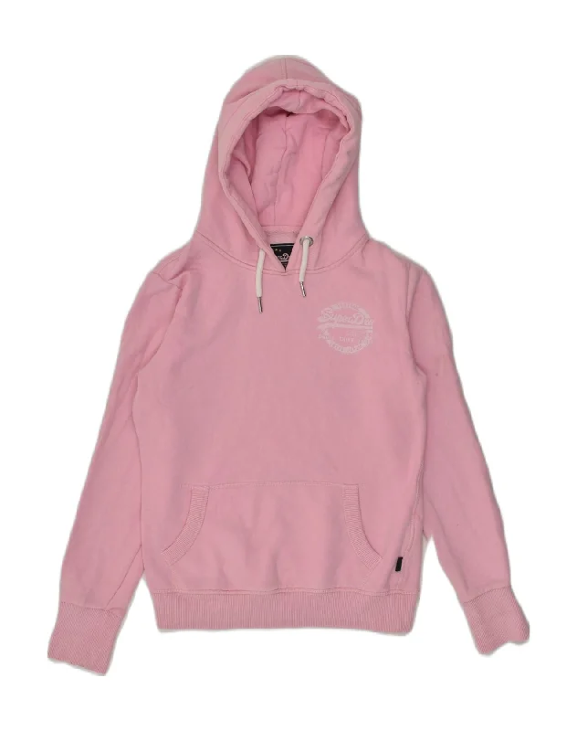 SUPERDRY Womens Graphic Hoodie Jumper UK 8 Small  Pink Cotton Hoodie Sweatshirt Pullover