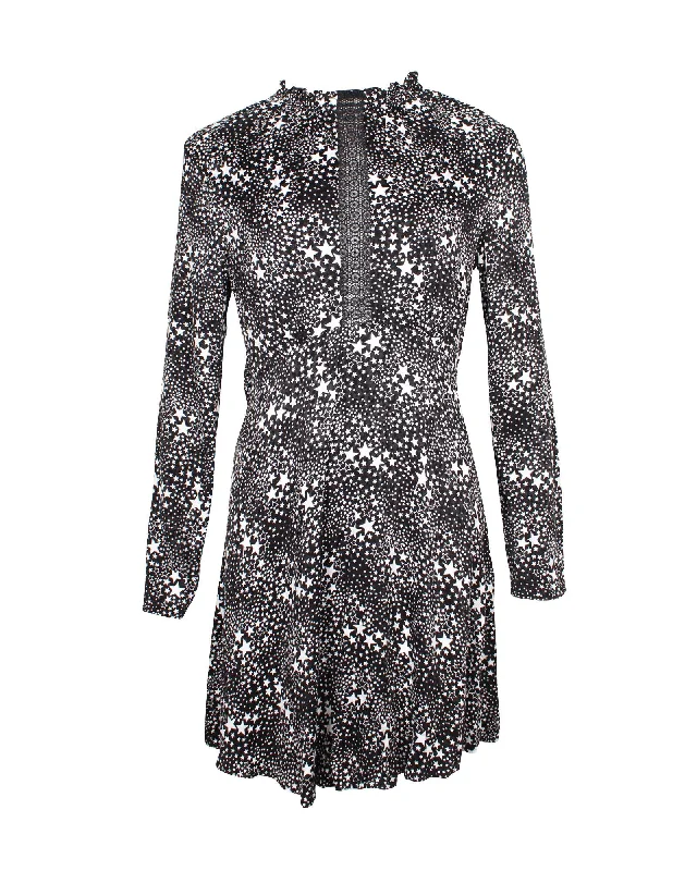 Star Print Mini Dress in Black Cupro Elegant Velvet Mini Dress