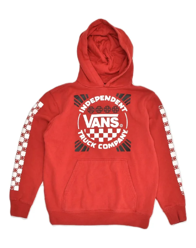 VANS Womens Graphic Hoodie Jumper UK 14 Medium Red Cotton Hoodie Jacket Zipper Layering