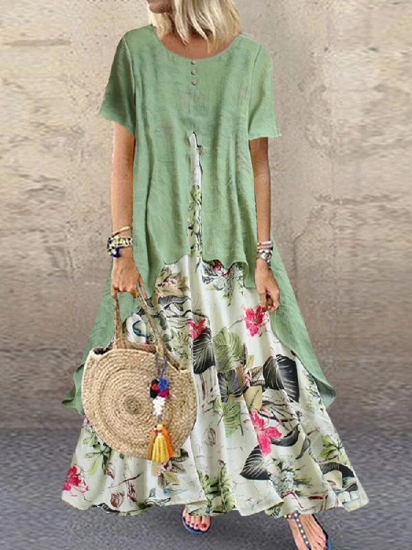 Vintage Short Sleeve O-neck Print Patchwork Pocket Long Women Maxi Dress Elegant Lace-Up Maxi Dress Vintage Short Sleeve O-neck Print Patchwork Pocket Long Women Maxi Dress Elegant Lace-Up Maxi Dress