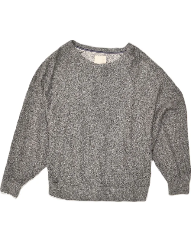 VINTAGE Womens Sweatshirt Jumper UK 10 Small Grey Flecked Hoodie with Tied Waist Feminine Flattering