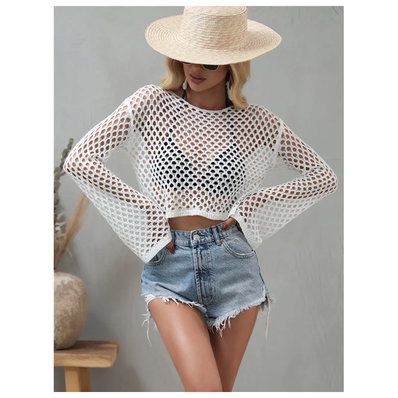 2023 Summer Holiday Beach Swim Cover Up Round Neck Hollow Out Beach Crochet Bathing Suits For Women Knit Swimsuit Coverup Sporty Swimwear Bottoms 2023 Summer Holiday Beach Swim Cover Up Round Neck Hollow Out Beach Crochet Bathing Suits For Women Knit Swimsuit Coverup Sporty Swimwear Bottoms