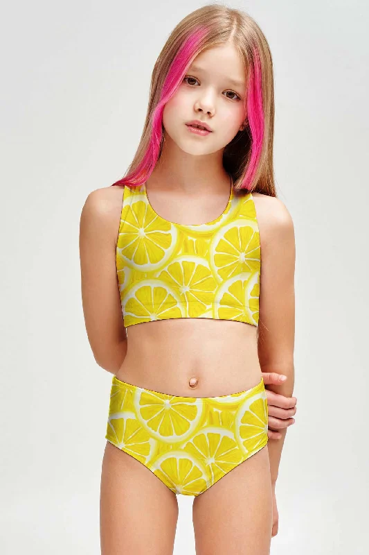A Piece of Sun Claire Yellow Two-Piece Swimsuit Sporty Swim Set - Girls Luxury Swimsuit Style A Piece of Sun Claire Yellow Two-Piece Swimsuit Sporty Swim Set - Girls Luxury Swimsuit Style