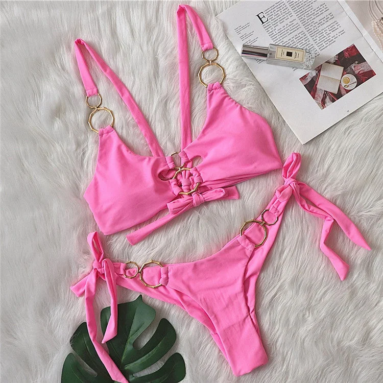 Dropship Designer Swimwear 2023 Ring Bandage Swimsuit Hollow Out Seamless Women Scrunch Butt Brazilian Bikini Halter Neck Swimsuit Dropship Designer Swimwear 2023 Ring Bandage Swimsuit Hollow Out Seamless Women Scrunch Butt Brazilian Bikini Halter Neck Swimsuit