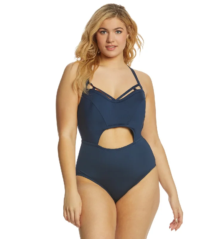 Jessica Simpson Plus Size Solid Bandeau One Piece Swimsuit Navy High-Waisted Swim Bottoms Jessica Simpson Plus Size Solid Bandeau One Piece Swimsuit Navy High-Waisted Swim Bottoms