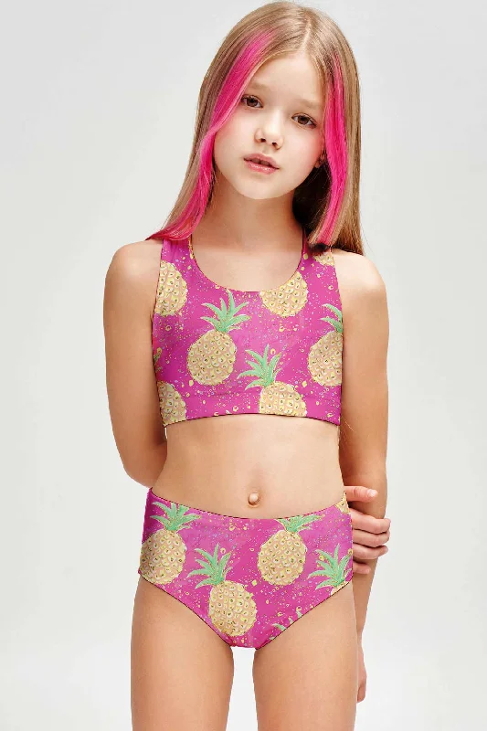 Piña Colada Claire Pink Two-Piece Swimsuit Sporty Swimwear Set - Girls Cross-Back Bikini Piña Colada Claire Pink Two-Piece Swimsuit Sporty Swimwear Set - Girls Cross-Back Bikini