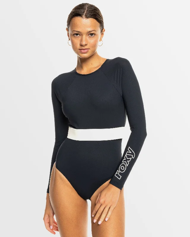 Womens Roxy Active   Long Sleeves One-Piece Swimsuit Plunge Neckline Swimsuit