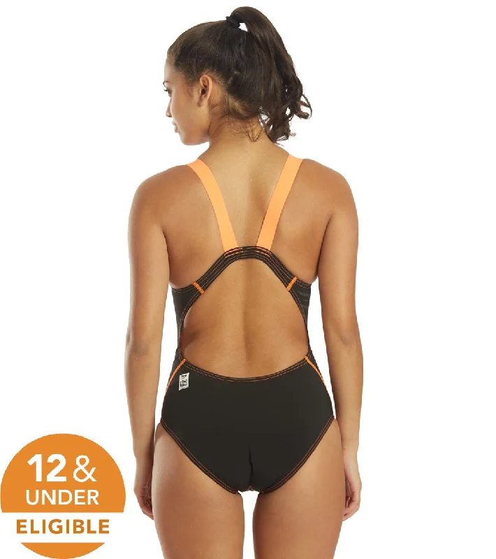 Speedo Women's LZR Racer Pro Recordbreaker with Comfort Strap Tech Suit Swimsuit Black/Orange Vibrant Bikini Design Speedo Women's LZR Racer Pro Recordbreaker with Comfort Strap Tech Suit Swimsuit Black/Orange Vibrant Bikini Design