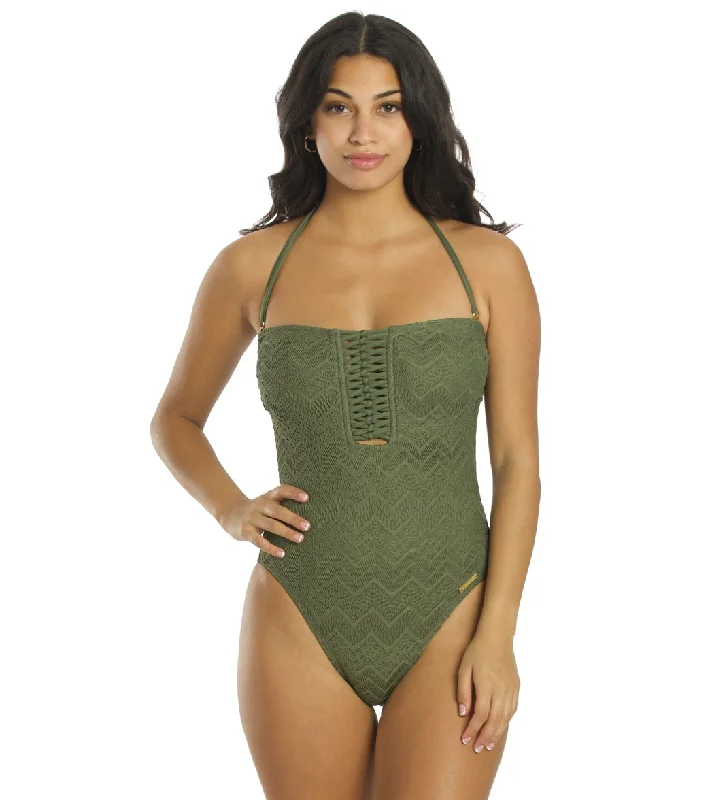 Vince Camuto Women's Crochet Lace Bandeau One Piece Swimsuit Safari Grn Vibrant Bikini Bottoms Vince Camuto Women's Crochet Lace Bandeau One Piece Swimsuit Safari Grn Vibrant Bikini Bottoms