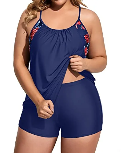 Women's Separated Sports Bra Tankini Sets For Pregnant Women-Blue Floral Elegant Halter Bikini Women's Separated Sports Bra Tankini Sets For Pregnant Women-Blue Floral Elegant Halter Bikini