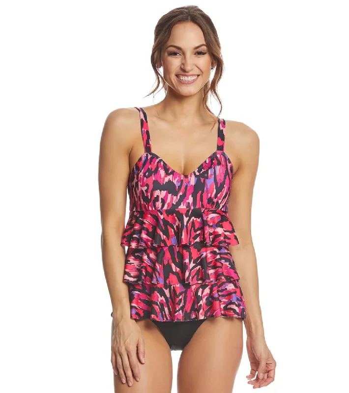 Dolfin Aquashape Women's Ikat Ruffle Tier One Piece Swimsuit Ikat Sexy Cutout Swimsuit