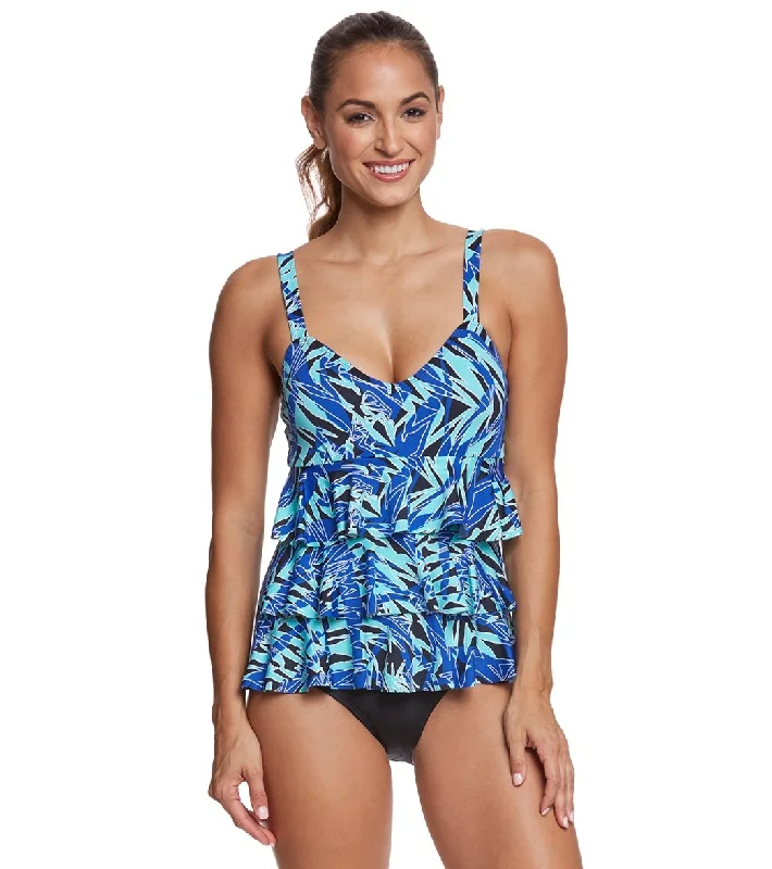 Dolfin Aquashape Women's St Lucia Ruffle Tier One Piece Swimsuit Blue Quick-Dry Tankini