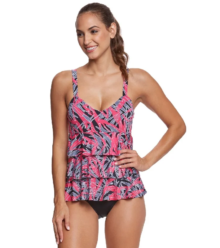 Dolfin Aquashape Women's St Lucia Ruffle Tier One Piece Swimsuit Raspberry Sexy Two-Piece Set