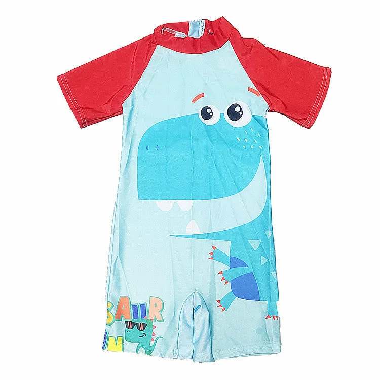 Fancydresswale Red Dinosaur Swimsuit half sleeves for kids Floral Print Swimsuit