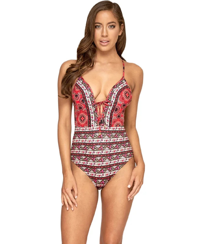 JETS Australia Plunge V-Neck One Piece Swimsuit High-Waisted Swimwear