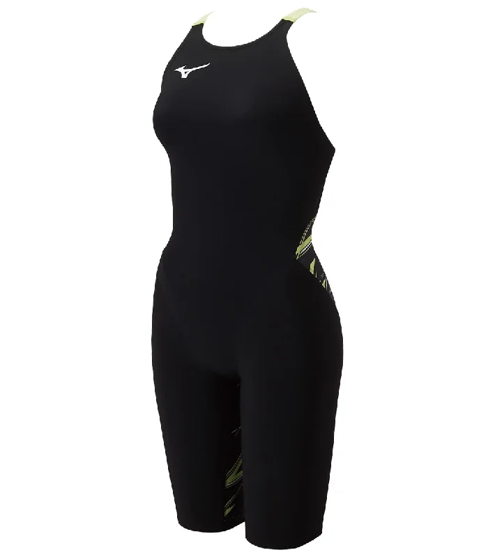 Mizuno Women's GX-Sonic Neo All Generation (AG) Technical Swimsuit Pure Black-Green Sporty Swimwear Bottoms