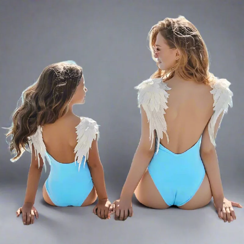 Matching Angel Wings Swimsuit for Mother & Daughter – Elegant One-Piece Bathing Suit Sexy Swimwear Set