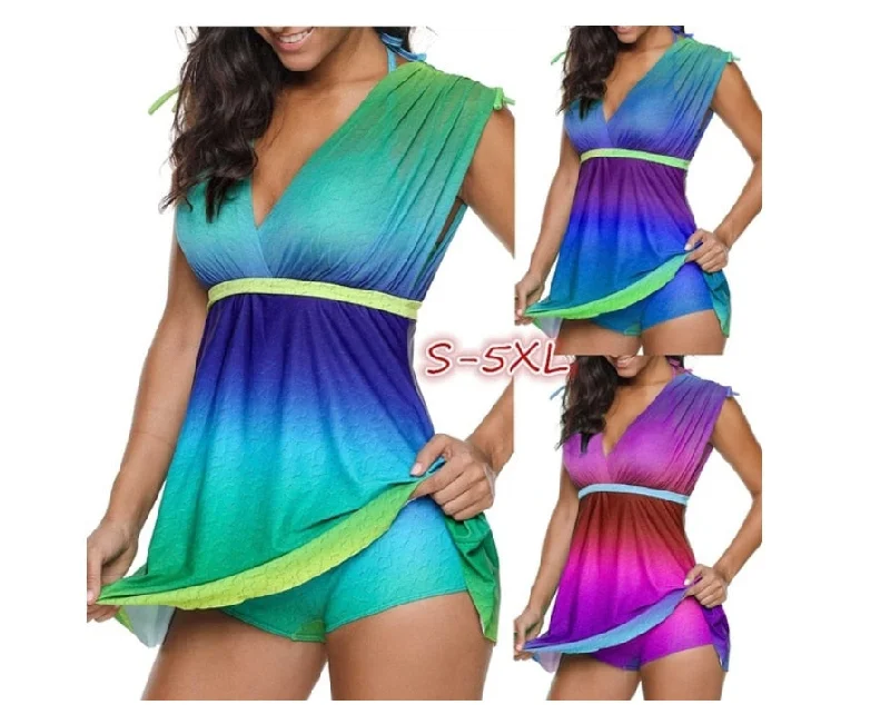 NEW Plus Size Tankini Swimwear Swimsuit Lady Swimdress Halter Top Bikini