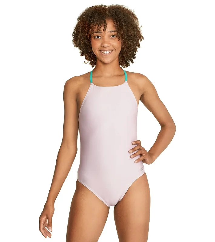 Speedo Women's Solid Tie Back One Piece Swimsuit High-Waisted Swim Bottoms