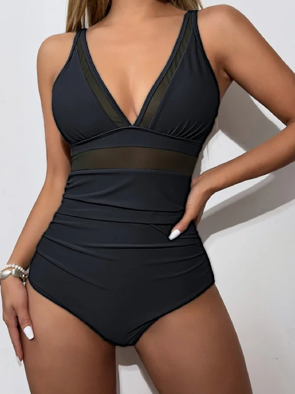 V-Neck One-Piece Swimwear V-Neck Swim Dress