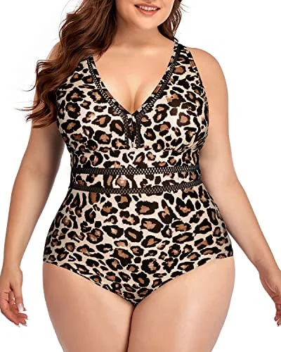 High Waisted Plus Size One Piece Backless Swimwear-Leopard Plus-Size Bikini Set