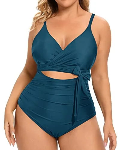 Women's Plus Size Swimwear High Waisted Tummy Control One Piece Plunge Back Swimsuit