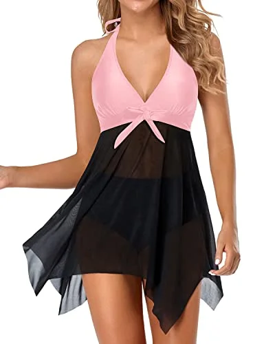 Women's Two Piece Halter Swim Dress Bathing Suit Dress Vibrant Bikini Design