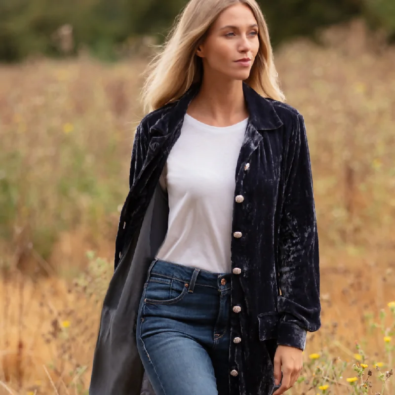 Bonnie Silk Velvet Shirt/Jacket In Slate Grey Fitted Jacket Loose Jacket Oversized Jacket Bonnie Silk Velvet Shirt/Jacket In Slate Grey Fitted Jacket Loose Jacket Oversized Jacket
