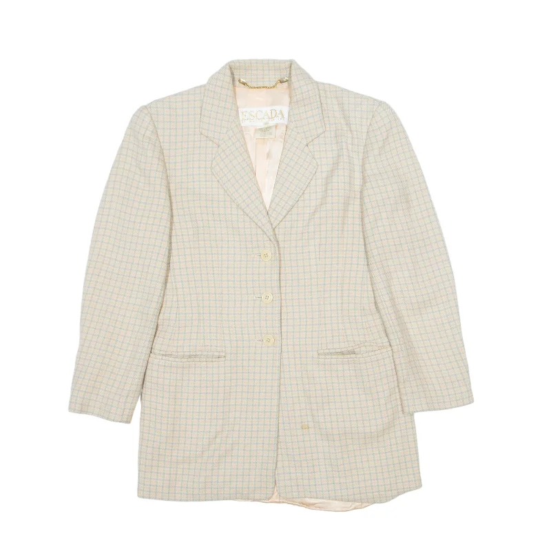 MARGARETHA LEY Escada Cashmere Blend Blazer Jacket Cream Silk 90s Check Womens S Trench Coat Raincoat Waterproof Jacket