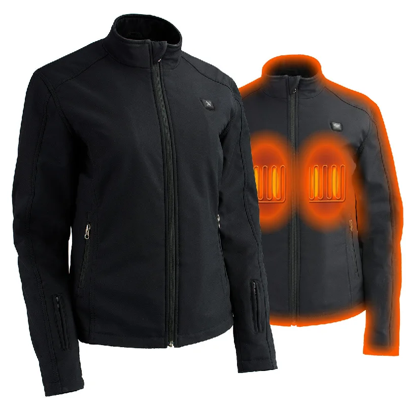 Nexgen Heat NXL2760SET Women's Black 'Heated' Soft Shell Jacket Front Zipper - Warming Jacket for Hiking Riding w/ Battery Stand-Up Collar Roll-Neck Collar Turtle Neck Nexgen Heat NXL2760SET Women's Black 'Heated' Soft Shell Jacket Front Zipper - Warming Jacket for Hiking Riding w/ Battery Stand-Up Collar Roll-Neck Collar Turtle Neck