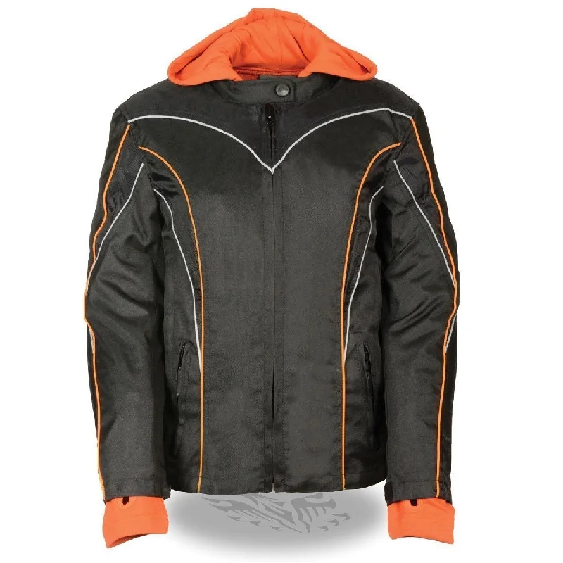NexGen SH1960 Women's Black Hooded Textile Jacket with Reflective Piping Corduroy Jacket Velvet Jacket Brocade Jacket NexGen SH1960 Women's Black Hooded Textile Jacket with Reflective Piping Corduroy Jacket Velvet Jacket Brocade Jacket