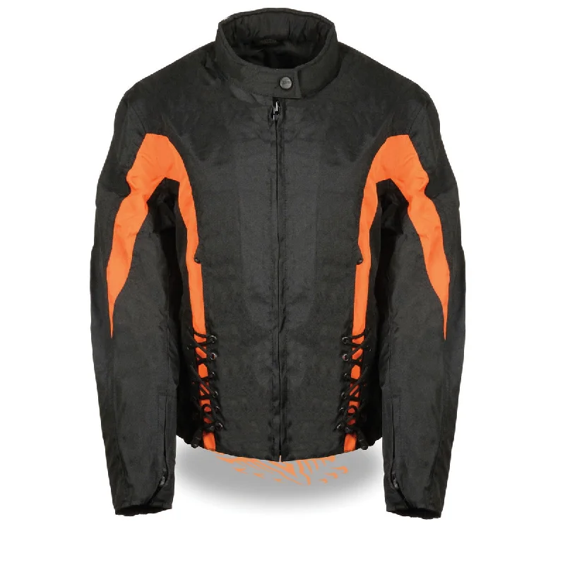 Nexgen SH2188 Women's Black and Orange Textile Motorcycle Riding Jacket with Side Stretch and Lacing Striped Jacket Polka Dot Jacket Floral Jacket Nexgen SH2188 Women's Black and Orange Textile Motorcycle Riding Jacket with Side Stretch and Lacing Striped Jacket Polka Dot Jacket Floral Jacket