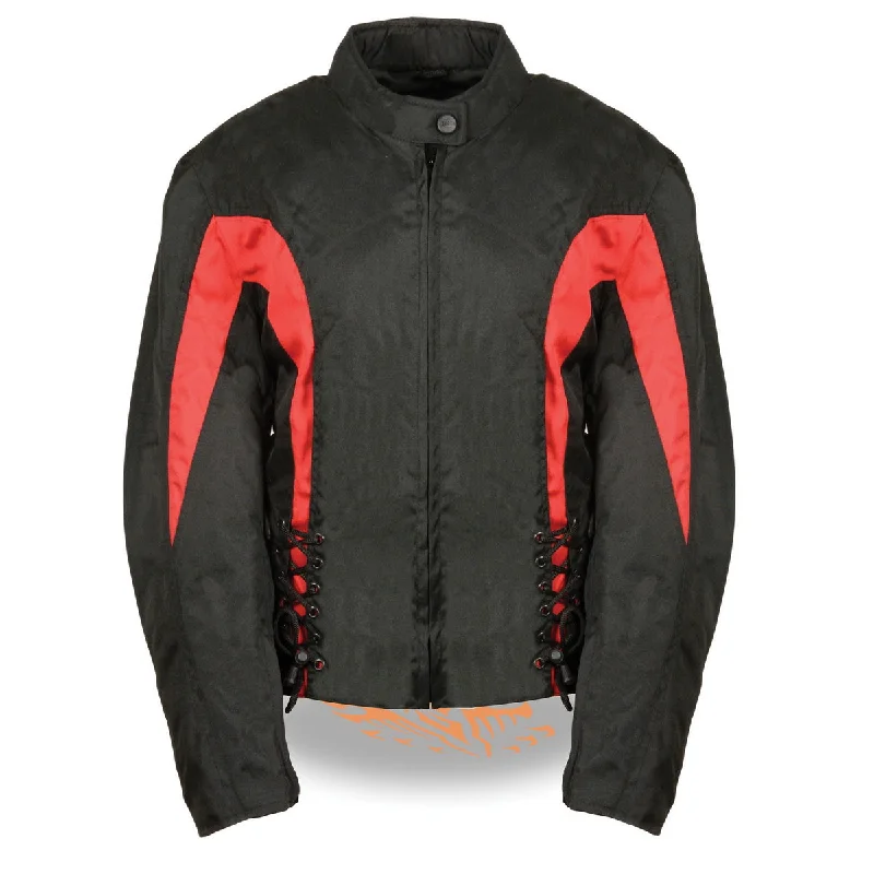 Nexgen SH2188 Women's Black and Red Textile Motorcycle Riding Jacket with Side Stretch and Lacing Cotton Jacket Linen Jacket Terry Jacket Nexgen SH2188 Women's Black and Red Textile Motorcycle Riding Jacket with Side Stretch and Lacing Cotton Jacket Linen Jacket Terry Jacket