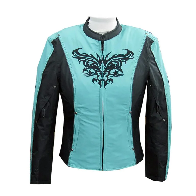 NexGen SH2367 Women's Turquoise and Black Textile Jacket with Embroidery Artwork Striped Jacket Polka Dot Jacket Floral Jacket NexGen SH2367 Women's Turquoise and Black Textile Jacket with Embroidery Artwork Striped Jacket Polka Dot Jacket Floral Jacket