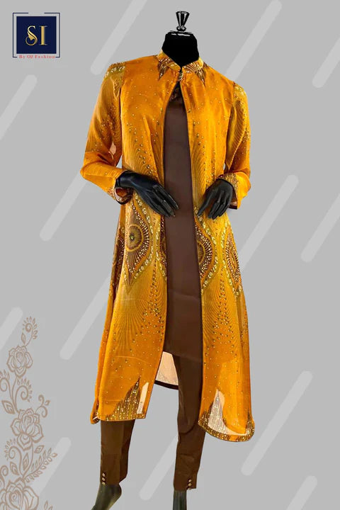 Printed Chiffon Jacket with stone work (3pcs) Mesh Jacket Canvas Jacket Denim Jacket Printed Chiffon Jacket with stone work (3pcs) Mesh Jacket Canvas Jacket Denim Jacket