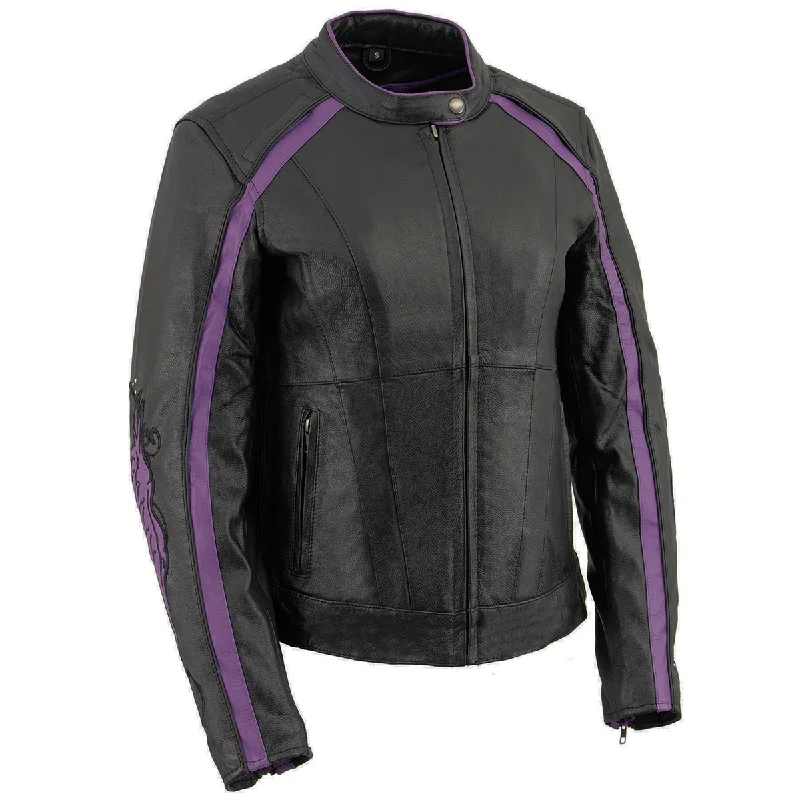 PURPLE Leather ML1952 Women's Black and Purple Embroidered and Stud Design Scooter Jacket Embroidered Jacket Appliqued Jacket Beaded Jacket PURPLE Leather ML1952 Women's Black and Purple Embroidered and Stud Design Scooter Jacket Embroidered Jacket Appliqued Jacket Beaded Jacket